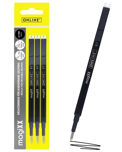 [1433971] Recharge stylo gel Online MagiXX Medium noir blister 3 pièces