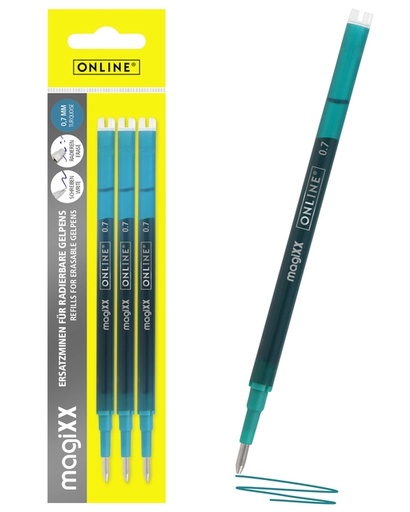 [1433975] Recharge stylo gel Online MagiXX Medium turquoise blister 3 pièces