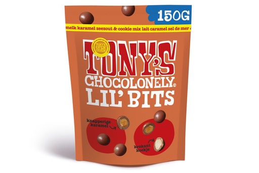 [1434641] Chocolade Tony's Chocolonely Lil' Bits melk karamel zeezout & cookie 150 gram