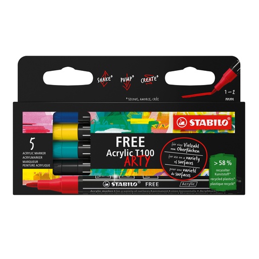 [1435396] Marqueur peinture STABILO Free Acrylic T100 Royal assorti 5 pièces