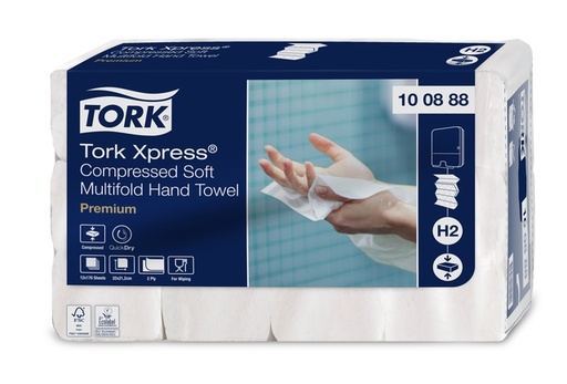 [1435627] Essuie-mains Tork H2 Xpress compressé Premium 100888 Multifold 2 ép 212x320mm 12x 170fls blanc