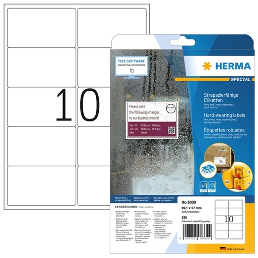 [1436340] Etiquette HERMA 8330 99,1x57mm résistante aux intempéries blanc 250 étiquettes