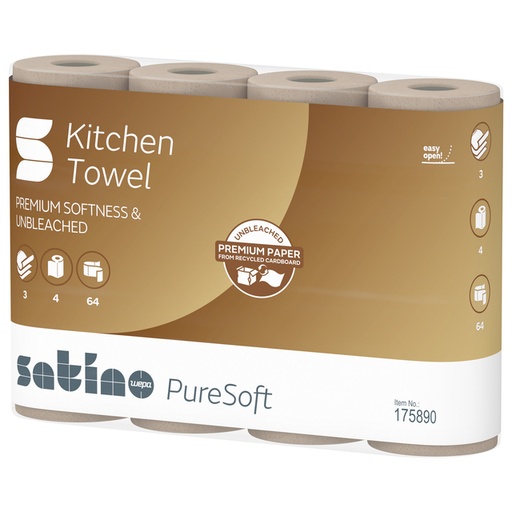 [1436540] Essuie-tout Satino PureSoft 175890 3 épaisseurs 4x 64 feuilles naturel