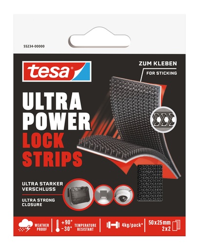 [1436601] Klittenband tesa Ultra Power Lock Strips 50x25mm 2 strips zwart
