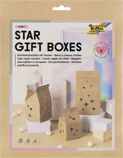 [1436807] Giftbox Folia Star kraft set à 6 stuks