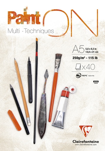[1437059] Tekenblok Clairfontaine Paint On A5 40 vel 250gr