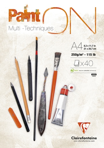 [1437061] Tekenblok Clairfontaine Paint On A4 40 vel 250gr