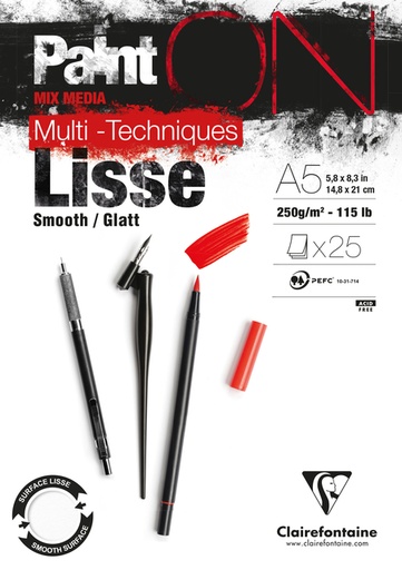 [1437066] Tekenblok Clairfontaine Paint On A5 glad 25 vel 250gr wit
