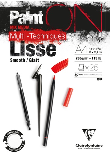[1437072] Tekenblok Clairfontaine Paint On A4 glad 25 vel 250gr wit