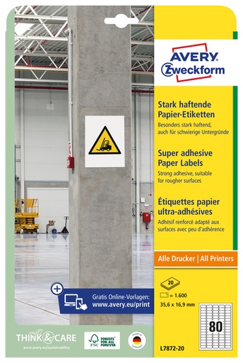 [1437469] Etiket Avery Zweckform L7872-20 35.6x16.9mm 1600 etiketten
