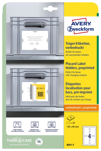 [1437475] Etiquette de positionnement Avery Zweckform AZ 8001 120x80mm imprimée 20 étiquettes