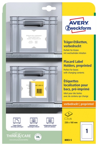 [1437477] Etiquette de positionnement Avery Zweckform AZ 8003 220x160mm imprimée 5 étiquettes