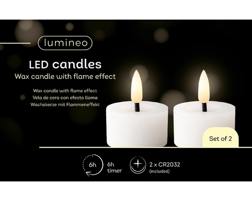 [1436896] Theelicht LED Lumineo wax wit 2 stuks