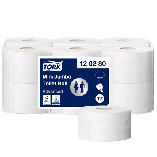 [892167] Papier toilette Tork T2 Mini Jumbo  Advanced 120280 2 épaisseurs 12 rouleaux blanc