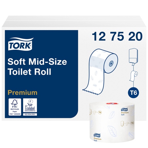 [892082] Papier toilette Tork Mid-size T6 Premium 127530 2 ép 90m blanc