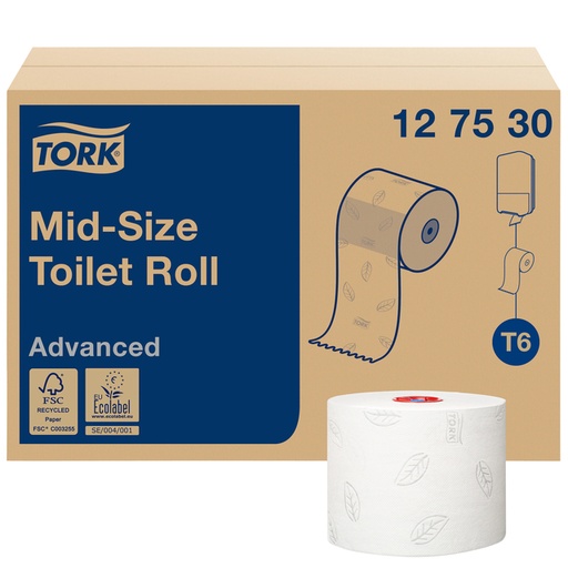 [892057] Papier toilette Tork Mid-size T6 Premium 127530 2 ép 100m blanc