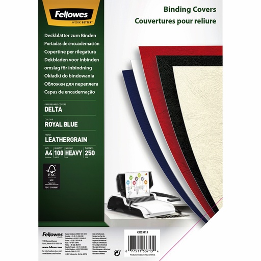 [535217] Couverture Fellowes A4 similicuir bleu roi 100 pièces