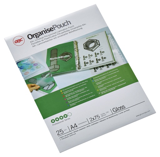 [535390] Pochette de plastification GBC A4+ 4 trous 2x75mic 25 pièces