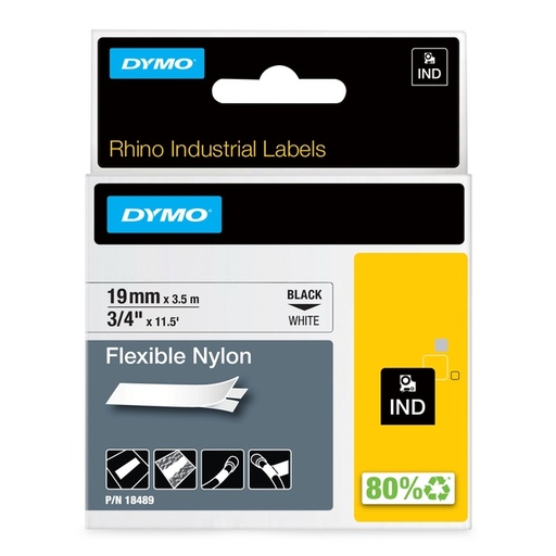 [930861] Labeltape Dymo Rhino industrieel nylon 19mm zwart op wit