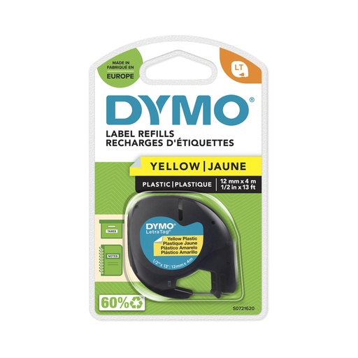 [931175] Ruban Dymo LetraTag plastique 12mmx4m noir sur jaune