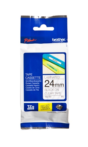 [931025] Labeltape Brother P-touch TZe-151 standaard 24mm zwart op transparant