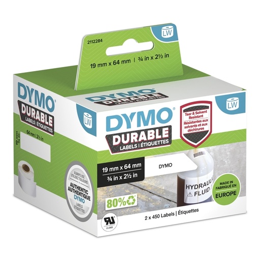 [817579] Etiquette Dymo LabelWriter Industriel 19x64mm  2 rouleaux x 450 pcs blanc