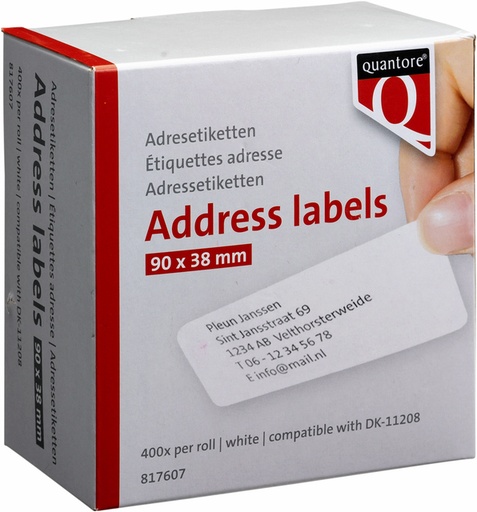 [817607] Labeletiket Quantore DK-11208 38x90mm adres wit 400 stuks
