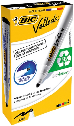 [919909] Whiteboardmarker Bic Velleda 1701 rond large assorti doos à 4 stuks