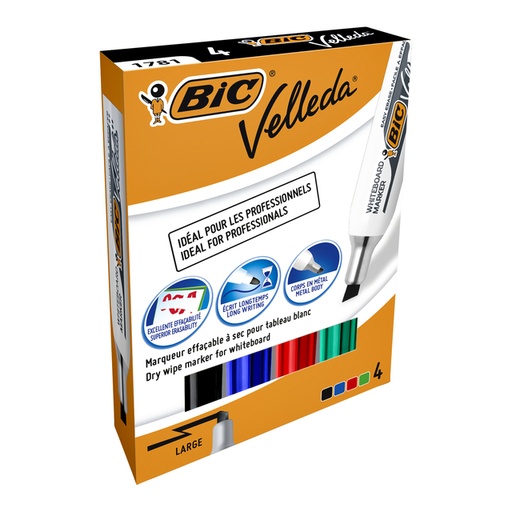 [920259] Viltstift Bic Velleda 1781 whiteboard schuin large assorti set à 4 stuks