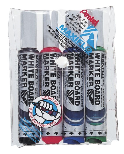 [920339] Whiteboardmarker Pentel MWL5M Maxiflo rond 3mm assorti set à 4 stuks