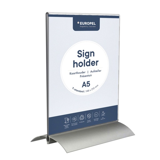 [506440] Présentoir de table Europel en T A5 portrait acryl aluminium
