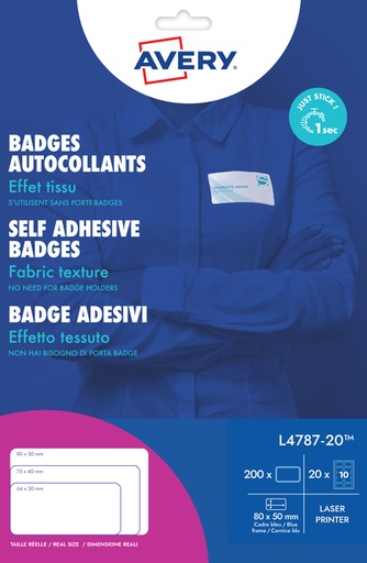 [811134] Naambadge etiket Avery L4787-20 80x50mm blauw kader 200 etiketten