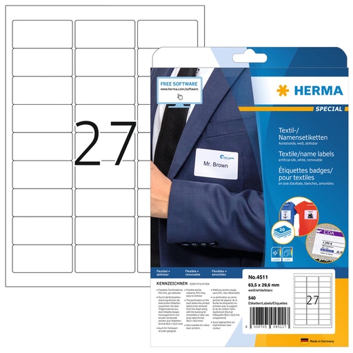 [817017] Etiquette badge HERMA 4511 63,5x29,6mm blanc