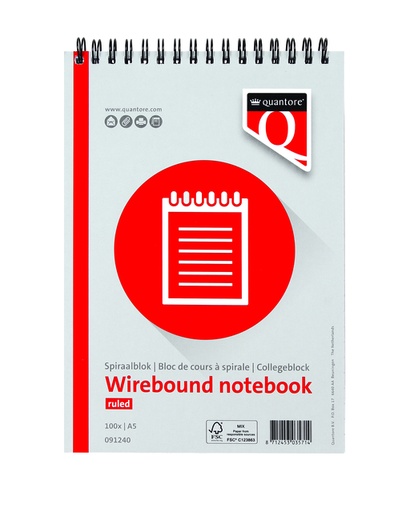 [091240] Bloc-notes Quantore A5 ligné spirale en tête 100 feuilles 70g