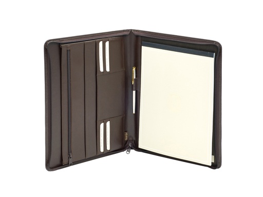 [513052] Schrijfmap van der Spek A4 + rits leer met nerf bruin